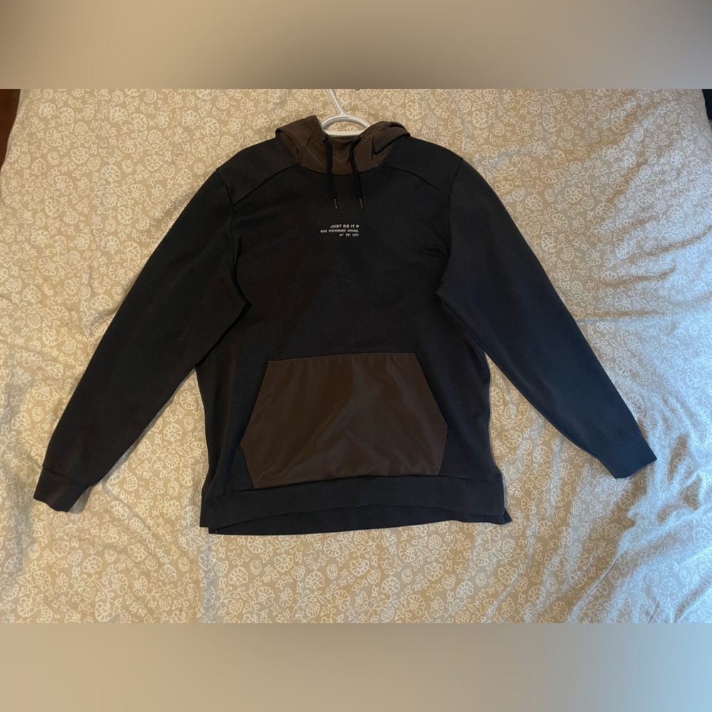 Black Nike hoodie with Brown Pocket and Hood (size L)